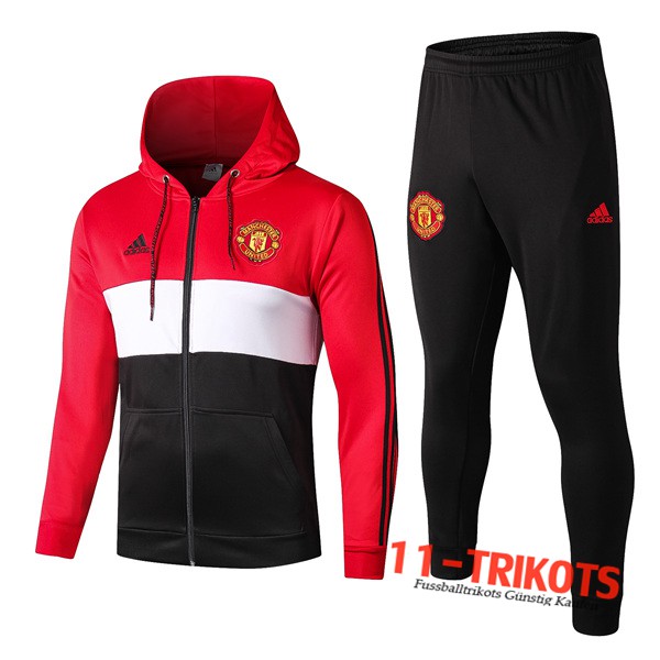 Neuestes Fussball Manchester United Trainingsanzug Jacke mit Kapuze Rot Schwarz 2019 2020 | 11-trikots