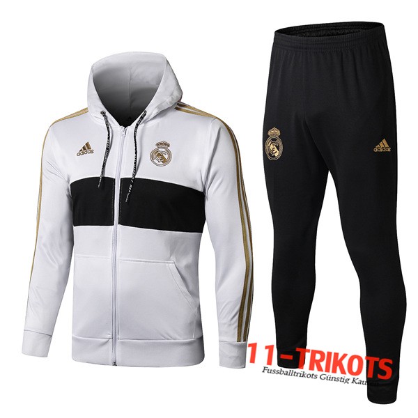 Neuestes Fussball Real Madrid Trainingsanzug Jacke mit Kapuze Weiß 2019 2020 | 11-trikots