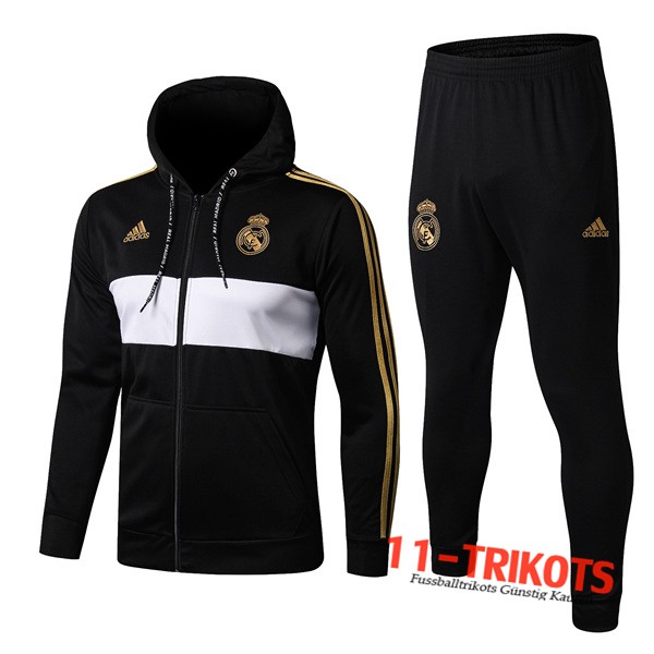 Neuestes Fussball Real Madrid Trainingsanzug Jacke mit Kapuze Schwarz 2019 2020 | 11-trikots