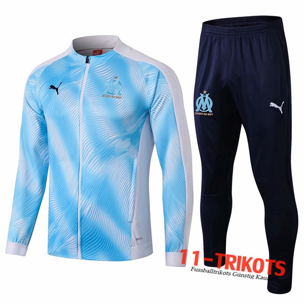 Neuestes Fussball Marseille OM Trainingsanzug (Jacke) Blau Weiß 2019 2020 | 11-trikots