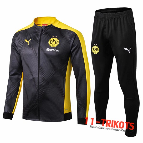 Neuestes Fussball Dortmund BVB Trainingsanzug (Jacke) Grau Gelb 2019 2020 | 11-trikots