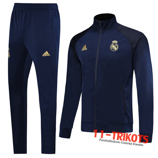 Neuestes Fussball Real Madrid Trainingsanzug (Jacke) Blau Dunkel 2019 2020 | 11-trikots