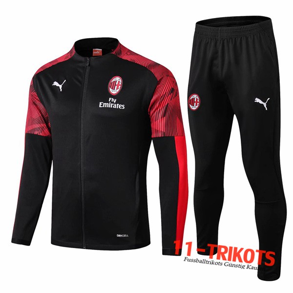 Neuestes Fussball Milan AC Trainingsanzug (Jacke) Schwarz Rot 2019 2020 | 11-trikots