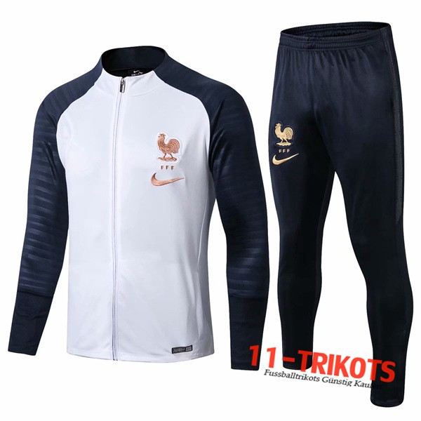Neuestes Fussball Frankreich Trainingsanzug (Jacke) Weiß Blau Dunkel 2019 2020 | 11-trikots