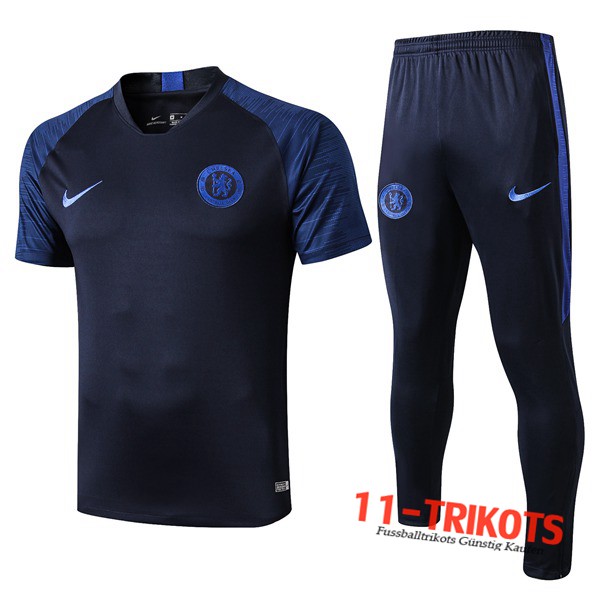 Neuestes Fussball T-Shirts FC Chelsea Trainingstrikot + Hose Blau Dunkel 2019 2020 | 11-trikots