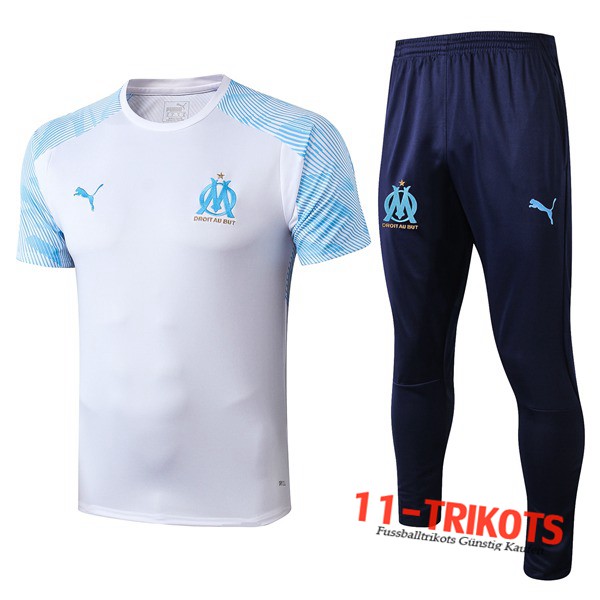 Neuestes Fussball T-Shirts Marseille OM Trainingstrikot + Hose Weiß 2019 2020 | 11-trikots