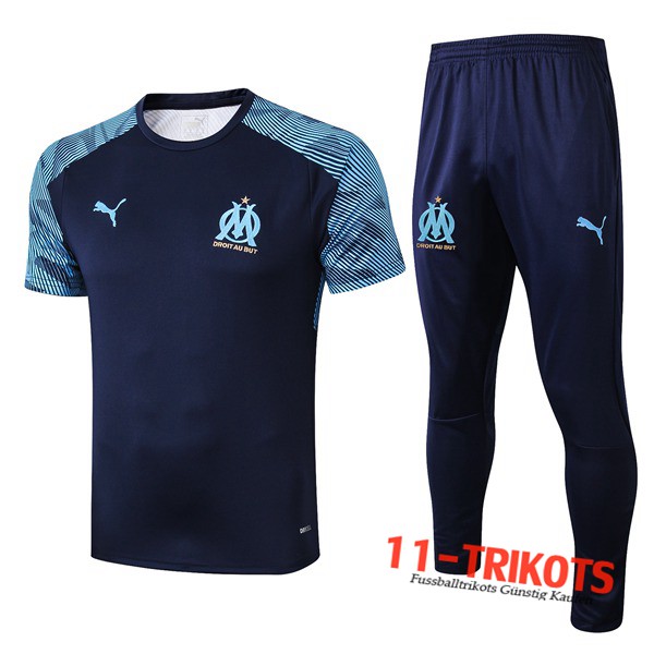Neuestes Fussball T-Shirts Marseille OM Trainingstrikot + Hose Blau Dunkel 2019 2020 | 11-trikots