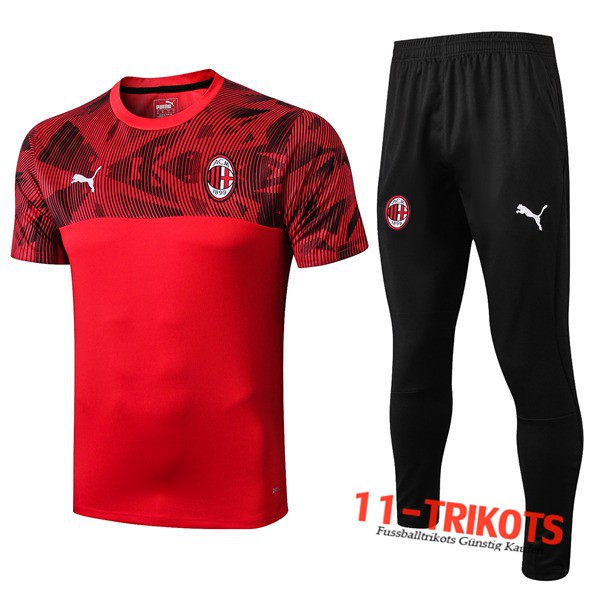 Neuestes Fussball T-Shirts Milan AC Trainingstrikot + Hose Rot 2019 2020 | 11-trikots