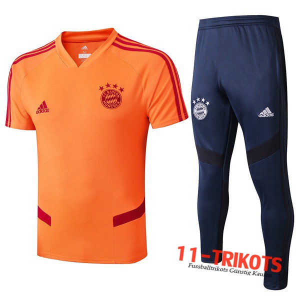 Neuestes Fussball T-Shirts Bayern Munchen Trainingstrikot + Hose Orange 2019 2020 | 11-trikots