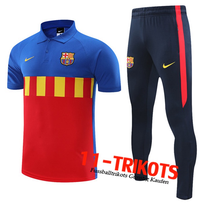 FC Barcelona Poloshirt + Hose Blau/Rot 2021/2022