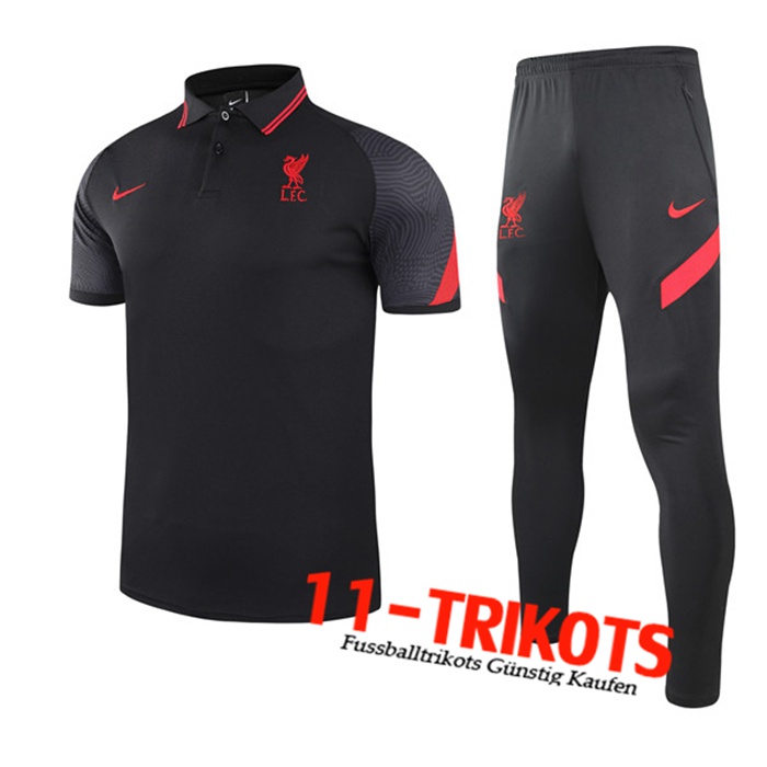 FC Liverpool Poloshirt + Hose Schwarz 2021/2022