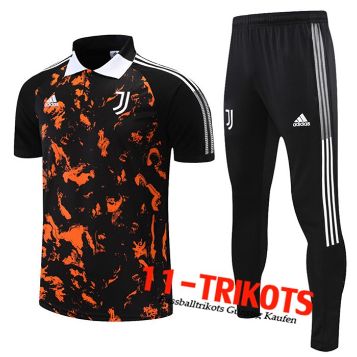 Juventus Poloshirt + Hose Schwarz/Gelb 2021/2022