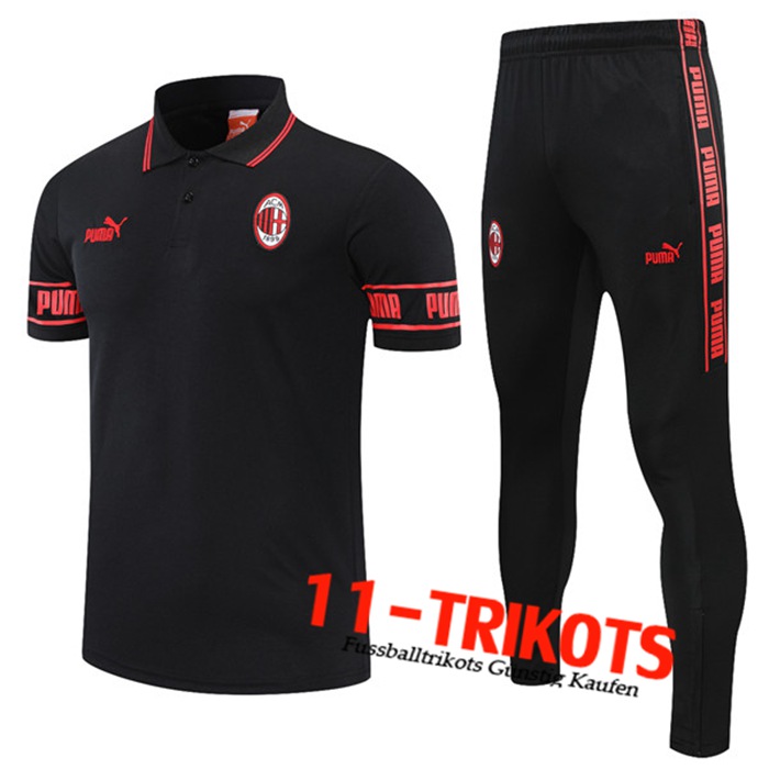 AC Milan Poloshirt + Hose Schwarz/Rot 2021/2022