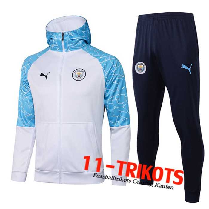 Manchester City Trainingsanzug Mit Kapuze Weiß/Blau 2020/2021