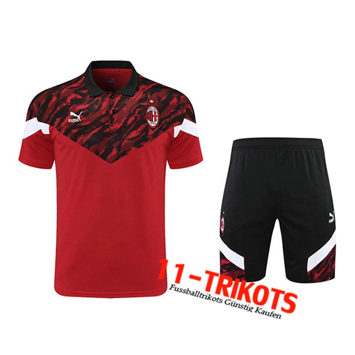 AC Milan Poloshirt + Shorts Schwarz/Rot 2021/2022