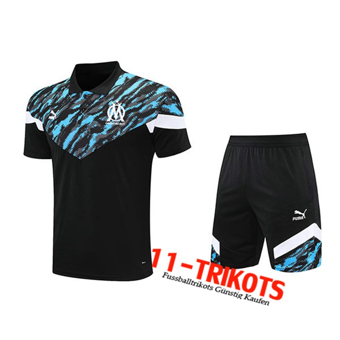 Marseille OM Poloshirt + Shorts Schwarz/Blau 2021/2022