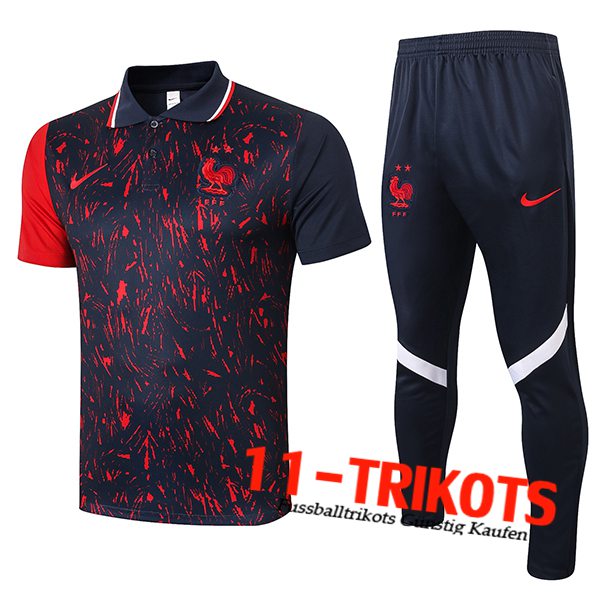 Frankreich Poloshirt + Hose Schwarz/Rot 2021/2022