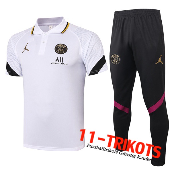 Jordan PSG Poloshirt + Hose Weiß/Schwarz 2021/2022