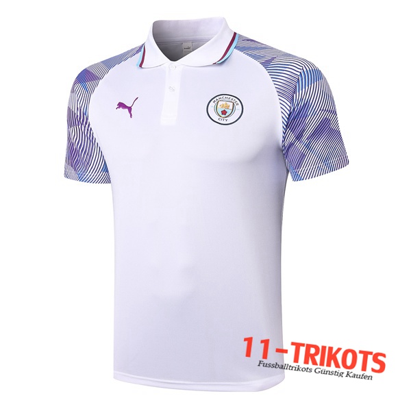 Neuestes Fussball Manchester City Poloshirt Weiß/Violet 2020/2021