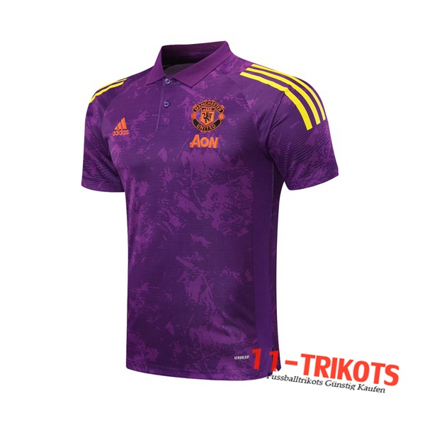 Neuestes Fussball Manchester United Poloshirt Violet/Gelb 2020/2021