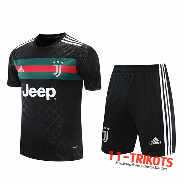 Neuestes Juventus Trainingstrikot + Shorts Schwarz/Grün 2020/2021 | 11-trikots