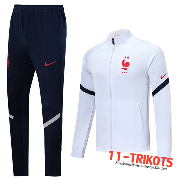 Neuestes Fussball Frankreich Trainingsanzug (Jacke) Weiß 2019 2020 | 11-trikots