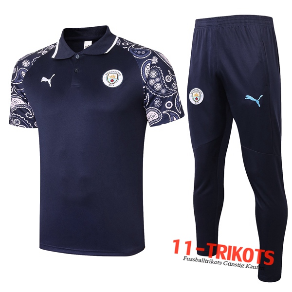 Neuestes Fussball Manchester City Poloshirt + Hose Blau Royal 2020/2021