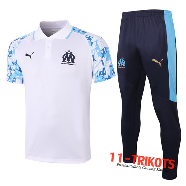 Neuestes Fussball Marseille OM Poloshirt + Hose Weiß 2020/2021