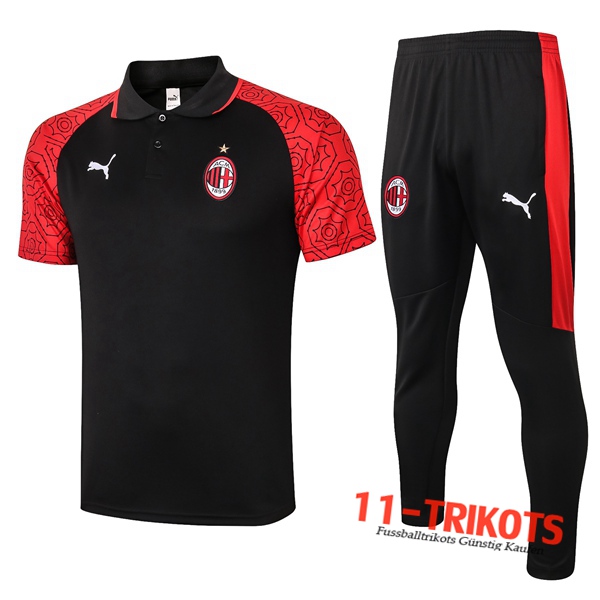 Neuestes Fussball Milan AC Poloshirt + Hose Rot 2020/2021