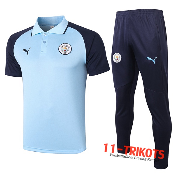 Neuestes Fussball Manchester City Poloshirt + Hose Blau 2020/2021