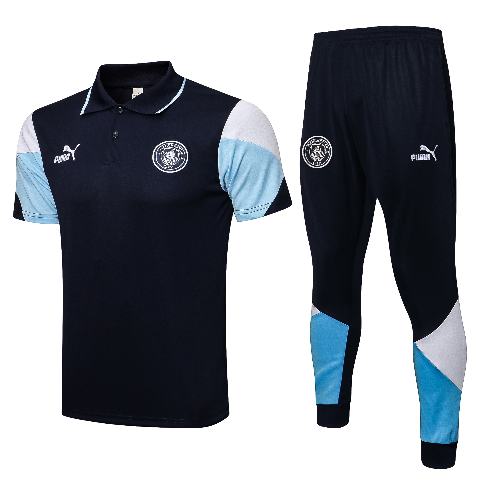 Manchester City Poloshirt + Hose Schwarz/Blau 2021/2022