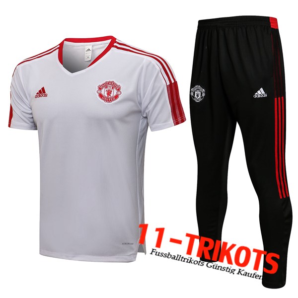 Manchester United T Shirt Suits + Hose Weiß/Rot 2021/2022