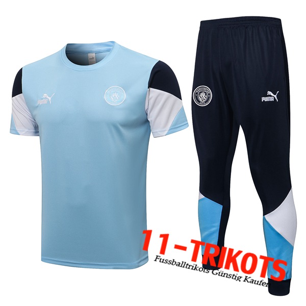 Manchester City T Shirt Suits + Hose Blau/Schwarz/Weiß 2021/2022