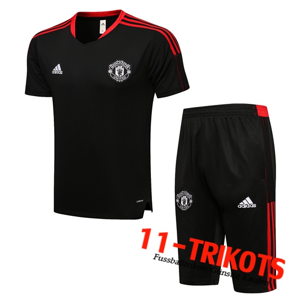 Manchester United T Shirt Suits + Shorts Rot/Schwarz 2021/2022