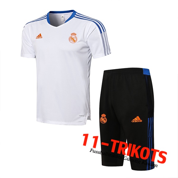 Real Madrid T Shirt Suits + Shorts Weiß/Blau 2021/2022