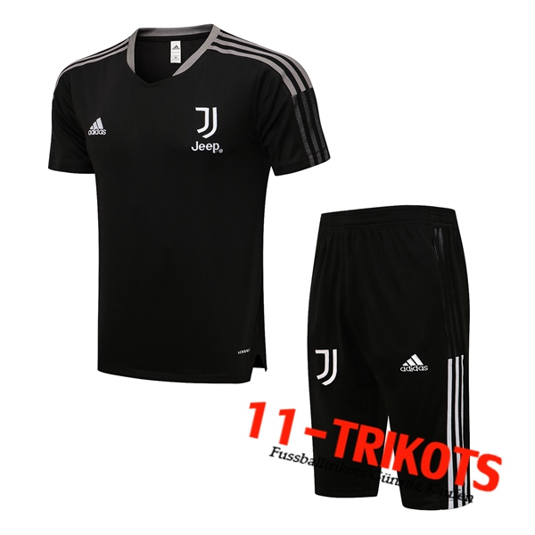 Juventus T Shirt Suits + Shorts Schwarz/Weiß 2021/2022