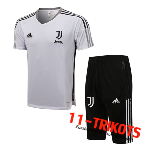 Juventus T Shirt Suits + Shorts Weiß/Schwarz 2021/2022