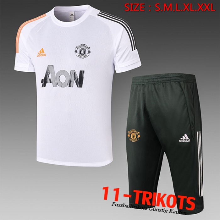 Neuestes Manchester United Trainingstrikot + Hose 3/4 Weiß 2020/2021 | 11-Trikots