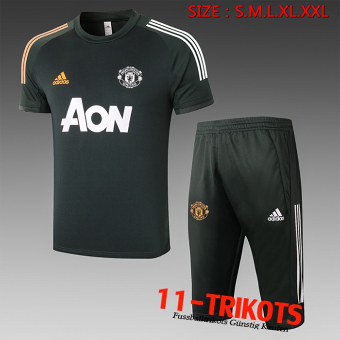 Neuestes Manchester United Trainingstrikot + Hose 3/4 Grün 2020/2021 | 11-Trikots