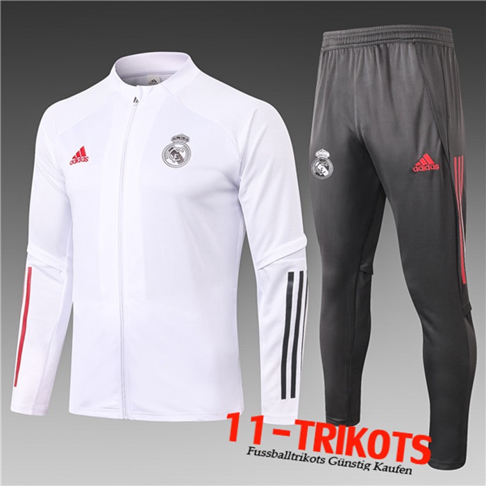 Neuestes Real Madrid Kinder Trainingsanzug (Jacke) Weiß 2020/2021 | 11-Trikots