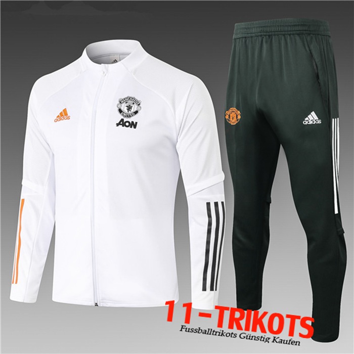 Neuestes Manchester United Kinder Trainingsanzug (Jacke) Weiß 2020/2021 | 11-Trikots