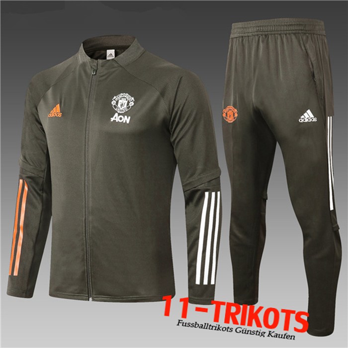 Neuestes Manchester United Kinder Trainingsanzug (Jacke) dunkelgrün 2020/2021 | 11-Trikots