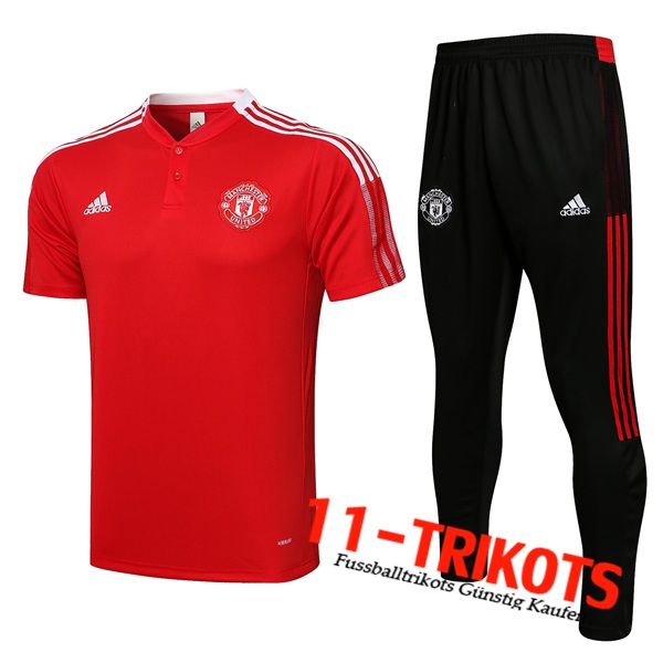 Manchester United Poloshirt + Hose Weiß/Rot 2021/2022