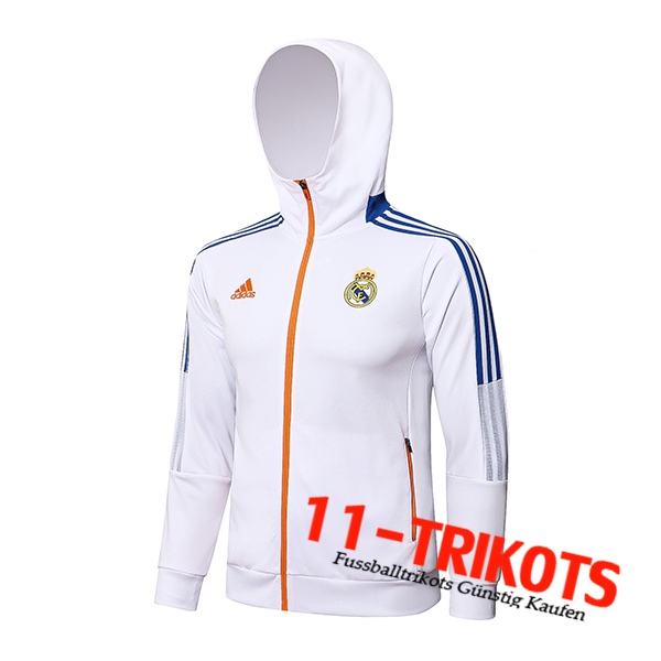 Real Madrid Trainingsjacke Mit Kapuze Weiß/Blau 2021/2022