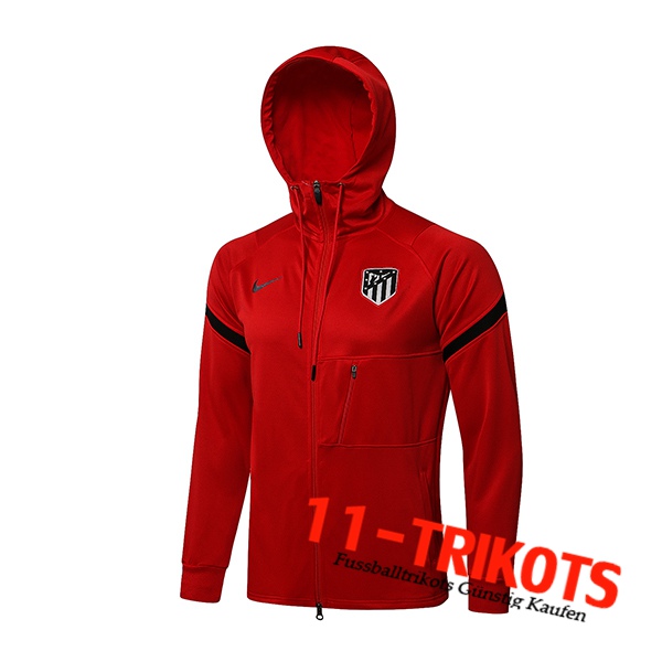 Atletico Madrid Trainingsjacke Mit Kapuze Rot/Schwarz 2021/2022