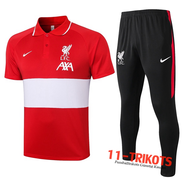 Neuestes Fussball FC Liverpool Poloshirt + Hose Weiß/Rot 2020/2021