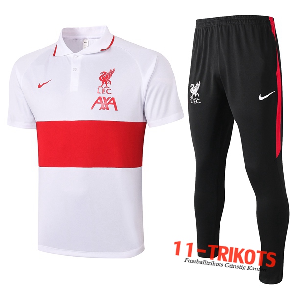 Neuestes Fussball FC Liverpool Poloshirt + Hose Rot/Weiß 2020/2021