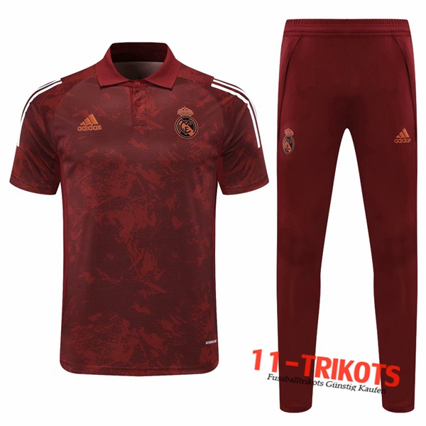 Neuestes Fussball Real Madrid Poloshirt + Hose Marron/Weiß 2020/2021