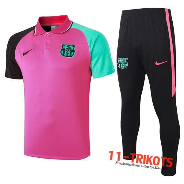 Neuestes Fussball FC Barcelona Poloshirt + Hose Rose/Schwarz 2020/2021