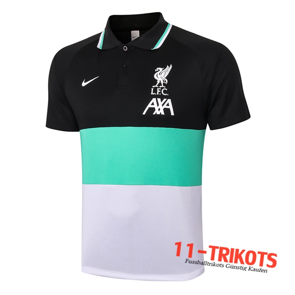 Neuestes Fussball FC Liverpool Poloshirt Grün/Schwarz/Weiß 2020/2021